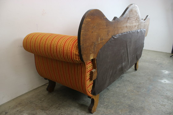 Image 1 of Biedermeier Couch Dreisitzer Nussbaum Streifenstoff Sofa Neubezug
