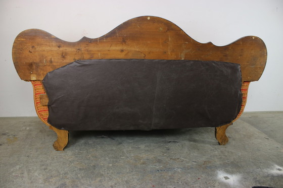 Image 1 of Biedermeier Couch Dreisitzer Nussbaum Streifenstoff Sofa Neubezug