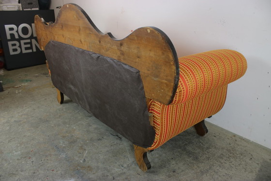 Image 1 of Biedermeier Couch Dreisitzer Nussbaum Streifenstoff Sofa Neubezug