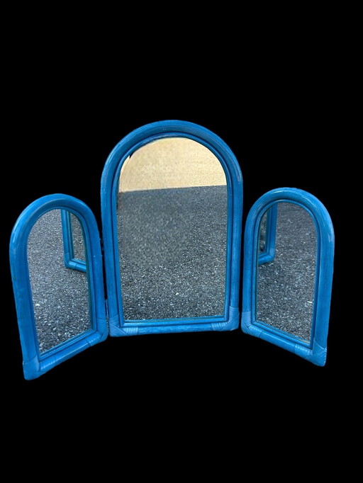 Triptychon-Spiegel aus Rattan