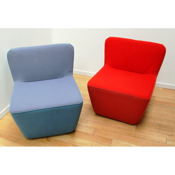 Image 1 of Ein Paar alte Teesessel mit rotem und blauem Stoff für Sancal, Spanien