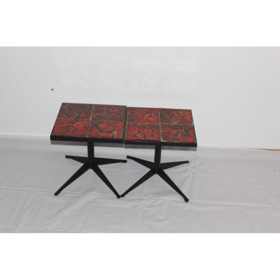 Image 1 of Paar Vintage-Tische aus Keramik und Metall aus dem Vallauris-Rad, 1960