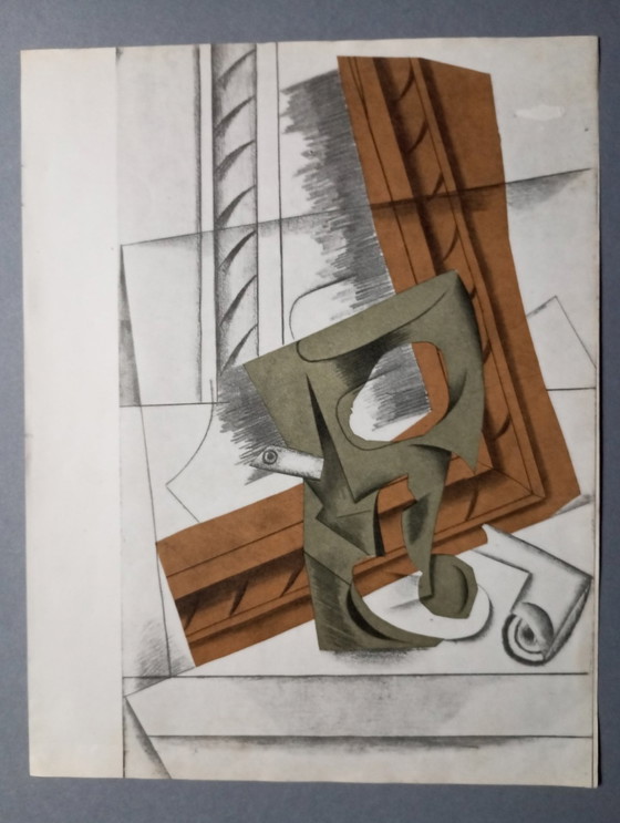 Image 1 of Pablo Picasso 'Pipe Et Verre Sur Une Table' Kubistische Collage, Original Lithographie 1914