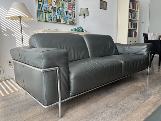 Image 1 of Sitzbank Natuzzi 2,5 Sitz Rohrgestell Design Leder Anthrazitgrau