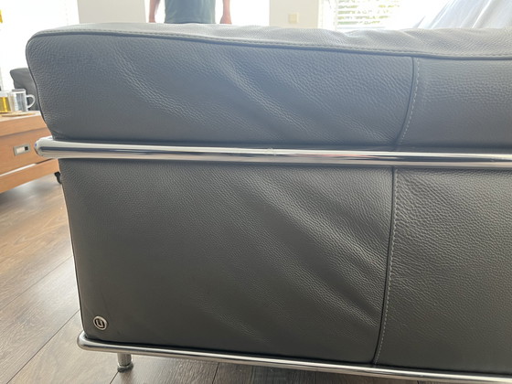 Image 1 of Sitzbank Natuzzi 2,5 Sitz Rohrgestell Design Leder Anthrazitgrau