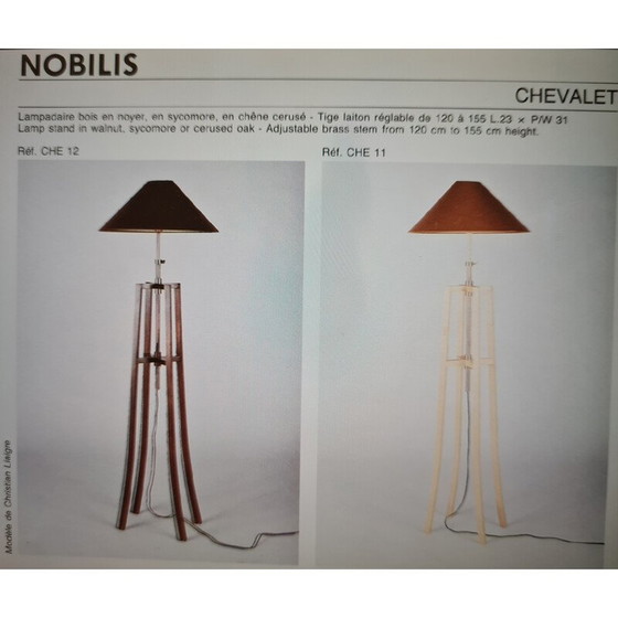 Image 1 of Vintage-Stehleuchte "Chevalet" aus weiß gebleiter Eiche und vernickeltem Messing von Christian Liaigre für Nobilis, 1980