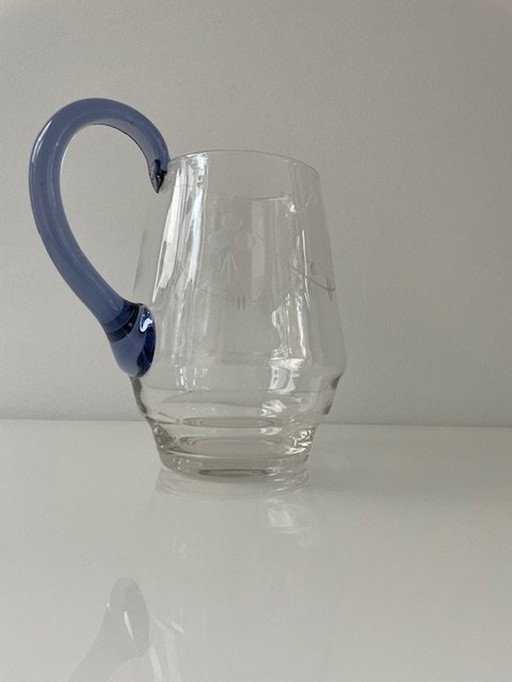 Vintage Böhmischer mundgeblasener Krug mit Glasmotiven