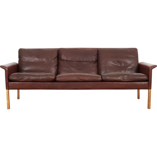 Braunes Ledersofa von Hans Olsen für CS Møbler, 1960er Jahre