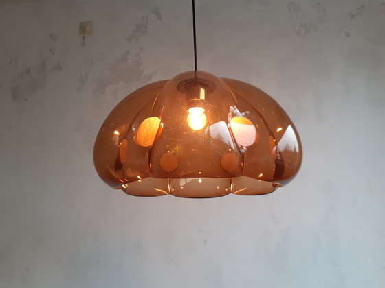 Image 1 of Vintage Braun/Kupfer Transluzentes Plexiglas Pendelleuchte