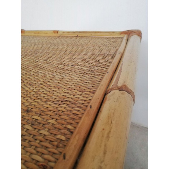 Image 1 of Vintage Serviertisch mit Rädern und zwei Regalen aus Rattan und Bambus, Italien 1970er