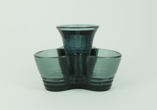 Mid Century Vase mit Kerzenständer Kurt Radtke Wmf 1958 Turmalinfarbenes Kristallglas