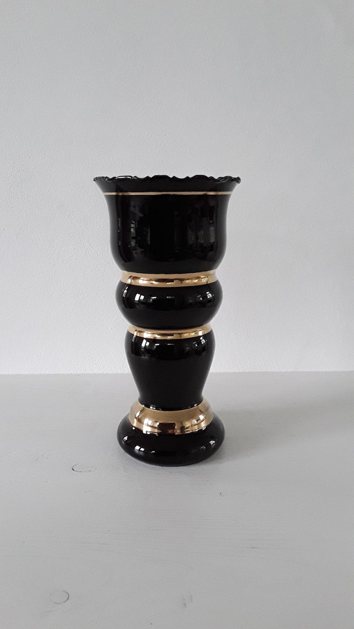 Art Deco Booms Vase Schwarzgold