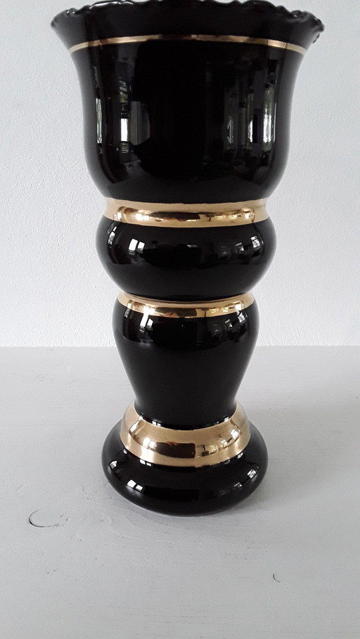 Art Deco Booms Vase Schwarzgold