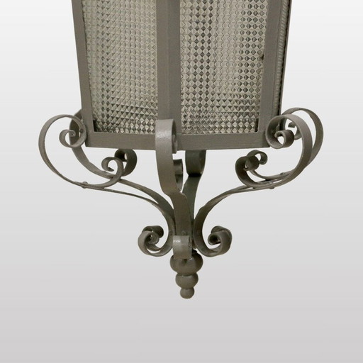 Vintage-Laterne aus Schmiedeeisen und Granitglas, Frankreich 1940