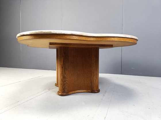 Image 1 of Mid Century Couchtisch aus Travertin und Holz, 1960er Jahre