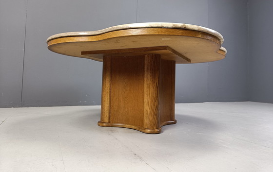 Image 1 of Mid Century Couchtisch aus Travertin und Holz, 1960er Jahre