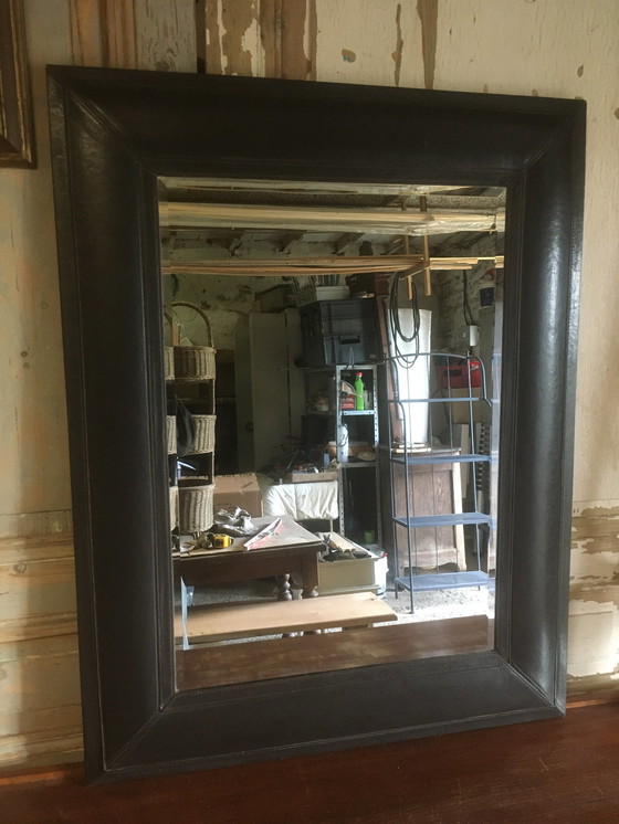 Image 1 of Abgeschrägter Lederspiegel Vitage, 1970