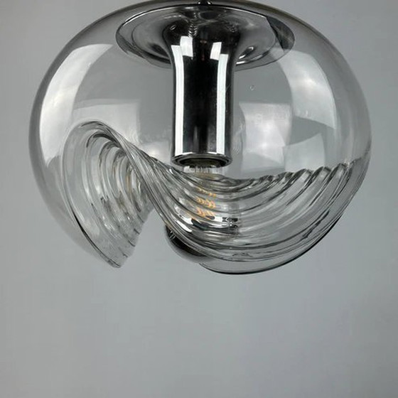 Image 1 of Peill & Putzler Futura Pendelleuchte - gewelltes Glas und Chrom, 1970 Medium