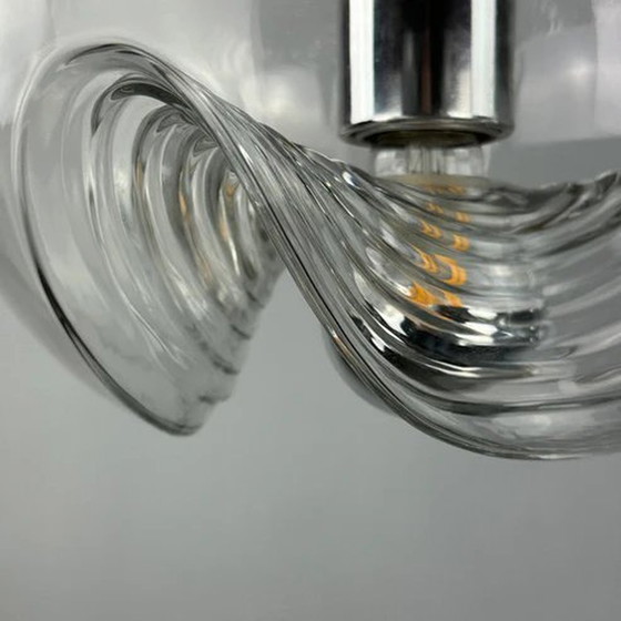 Image 1 of Peill & Putzler Futura Pendelleuchte - gewelltes Glas und Chrom, 1970 Medium