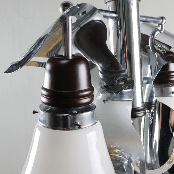 Image 1 of Vintage italien Kronleuchter in Chrom Holz und Glas Italien 1970er