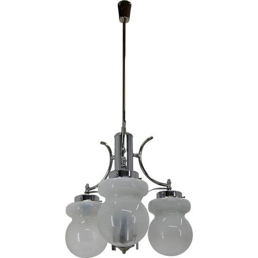 Dreiflammiger Vintage-Kronleuchter aus Stahl und geblasenem Glas, Italien 1970