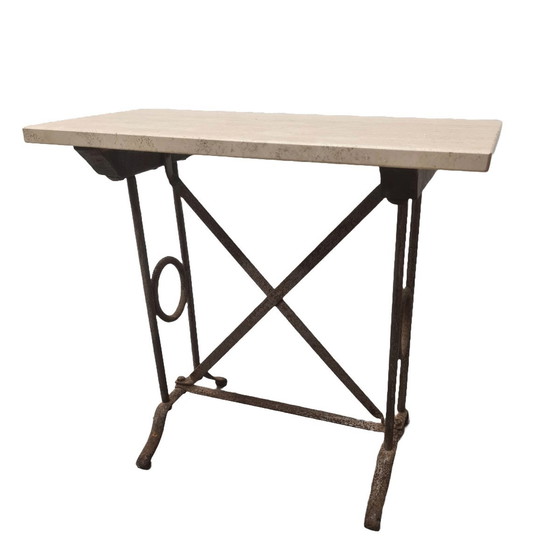 Image 1 of Alter Metallbeistelltisch mit Travertinplatte, 20. Jahrhundert