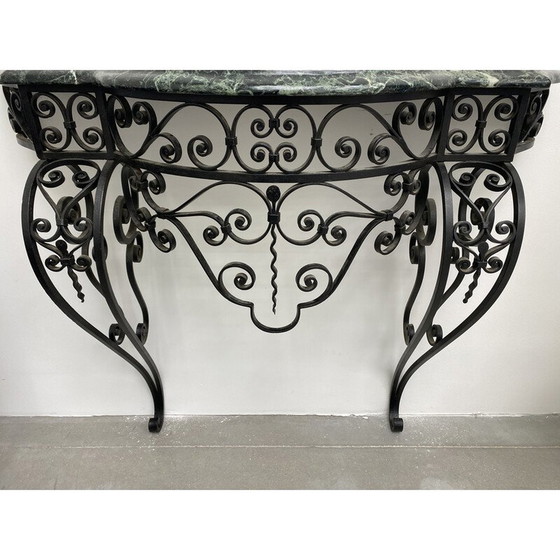 Image 1 of Vintage Art Deco Konsole aus Schmiedeeisen und grünem Alpenmarmor