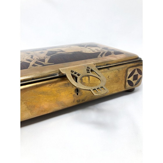 Image 1 of Vintage Spielkartenbox aus Messing und exotischem Holz