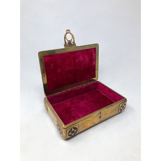 Image 1 of Vintage Spielkartenbox aus Messing und exotischem Holz