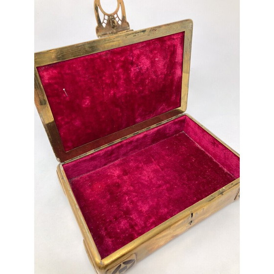 Image 1 of Vintage Spielkartenbox aus Messing und exotischem Holz