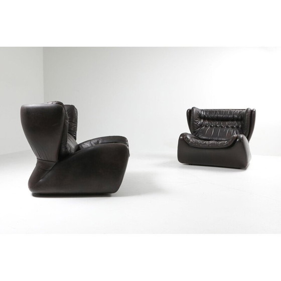 Image 1 of Dunkelbraune Sessel und Hocker "Pasha" von Durlet 1970