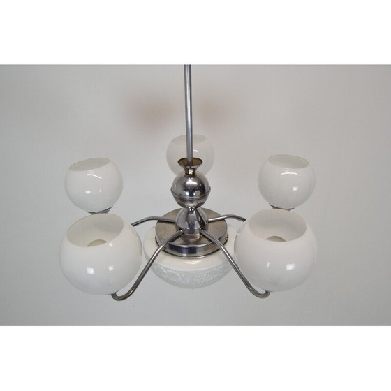 Image 1 of Vintage Art Deco Kronleuchter aus Glas, Metall und Chrom, Tschechoslowakei 1930er Jahre