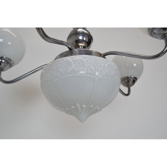 Image 1 of Vintage Art Deco Kronleuchter aus Glas, Metall und Chrom, Tschechoslowakei 1930er Jahre