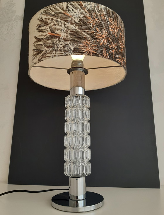 Image 1 of Richard Essig Tischlampe mit Chrom und Kristall und Original-Lampenschirm