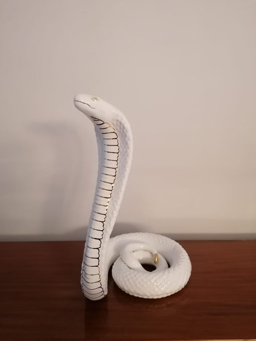 Italienische weiße Keramik-Skulptur Schlange von Tommaso Barbi, 1970