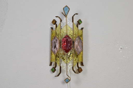 Mid-Century Italienische Brutalistische Muranoglas Wandleuchte von Longobard für Poliarte, 1980S