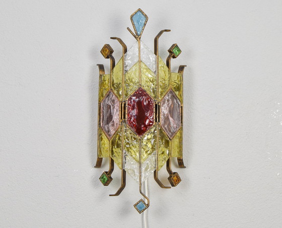 Image 1 of Mid-Century Italienische Brutalistische Muranoglas Wandleuchte von Longobard für Poliarte, 1980S