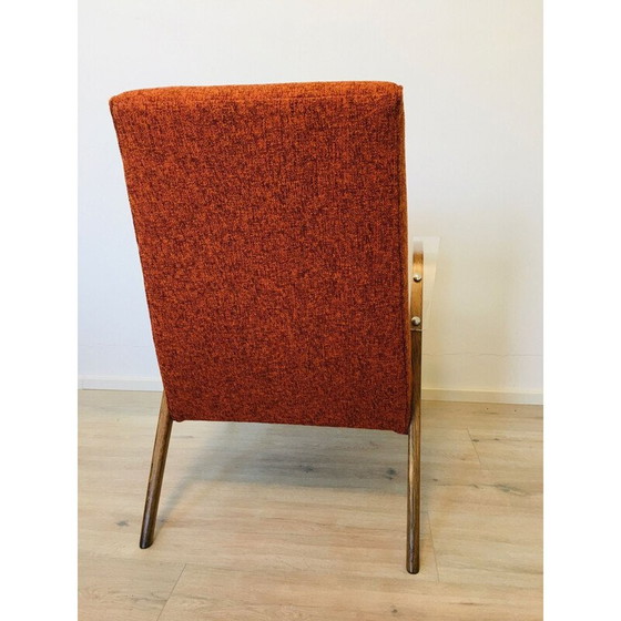 Image 1 of Paar orangefarbene Vintage-Sessel mit Kunststoffarmlehnen von Tatra Nabytok, 1960