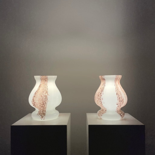 Paar Tischlampen aus weißem und braunem Glas mit Pilzkopf von Doria Leuchten, 1970