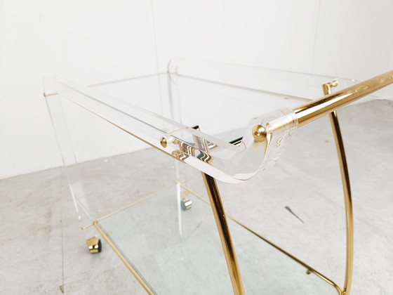 Image 1 of Getränkewagen aus Messing und Plexiglas, 1970er Jahre