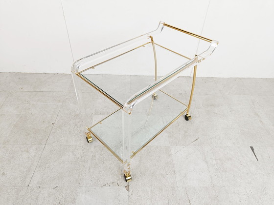 Image 1 of Getränkewagen aus Messing und Plexiglas, 1970er Jahre