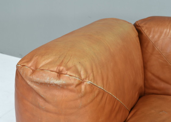 Image 1 of Mario Marenco Tan Leder Sofa von Arflex, Italien - um 1970