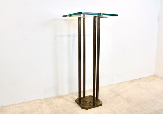 Image 1 of Minimalistischer Peter Ghyczy Sockeltisch aus Messing und Glas