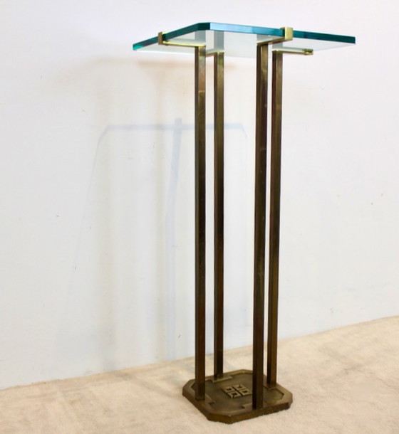 Image 1 of Minimalistischer Peter Ghyczy Sockeltisch aus Messing und Glas
