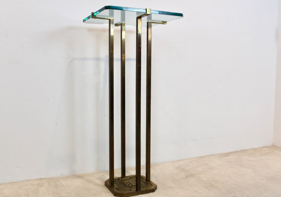 Image 1 of Minimalistischer Peter Ghyczy Sockeltisch aus Messing und Glas