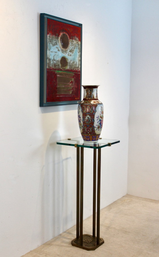 Image 1 of Minimalistischer Peter Ghyczy Sockeltisch aus Messing und Glas
