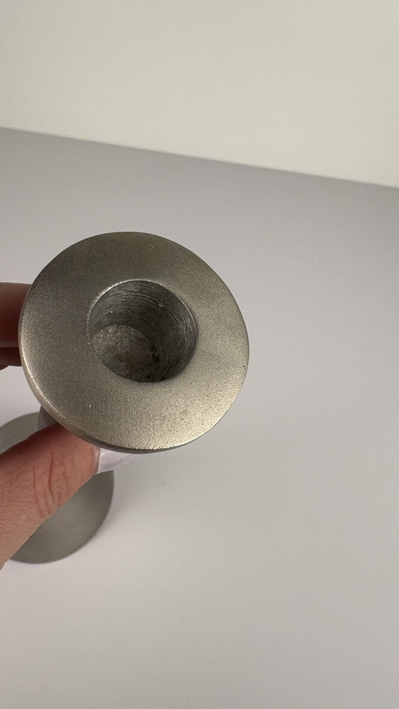 Image 1 of Space Age Matt Aluminium Kugel Kerzenleuchter Grau Silber