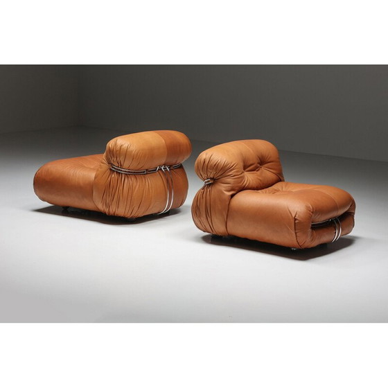 Image 1 of Paar Soriana-Ledersessel von Afra und Tobia Scarpa für Cassina, Italien 1970