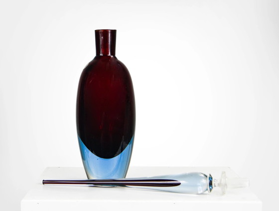 Image 1 of Mid-Century Murano Uranium Glas Dekanter mit hohen Stopfen von Antonio Da Ros