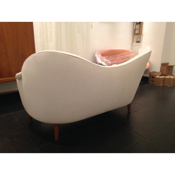 Image 1 of Vintage 2-Sitzer Sofa aus weißem Samt und Birke, 1950